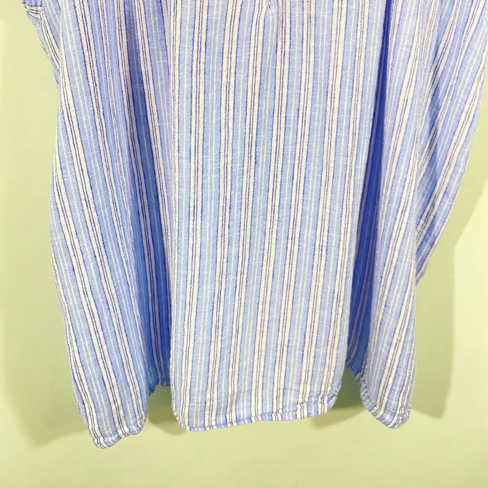Time & Tru Women's Blue Striped Cap Sleeves Linen Blend Top Size XL (16-18)